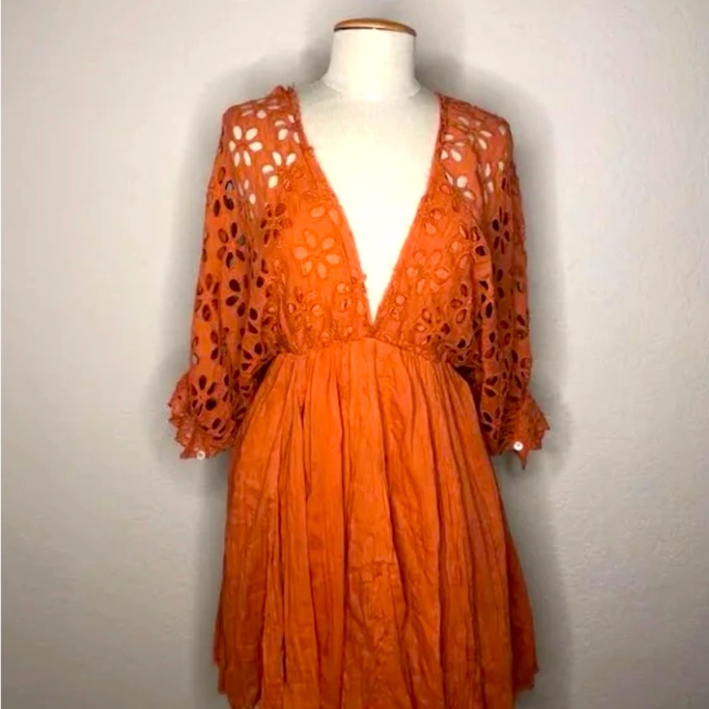 Free People FP One Orange Floral Cut Out Mini Dress Xs | Color: Orange